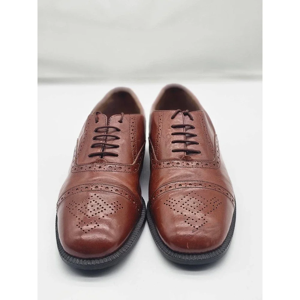 Adolfo Oxford Shoes Men's 9 W Brown Leather Hand Made Italy Brogue Medallion Toe